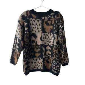 Vintage Valerie Stevens Leopard Black Mohair Sweater size Medium